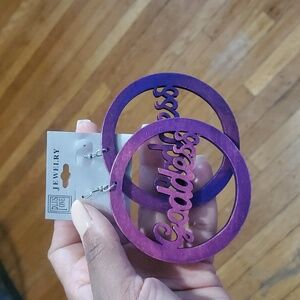 BRAND NEW Goddess wooden hoop fashion earrings,  Purple
